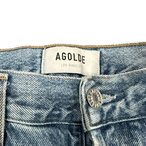 AGOLDE Riley Light Wash High Rise Button Fly Ankle Crop Distressed Hem Denim Jea - Picture 5 of 5
